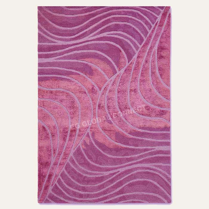 abstract wave hand tufted wool rug mauve plum