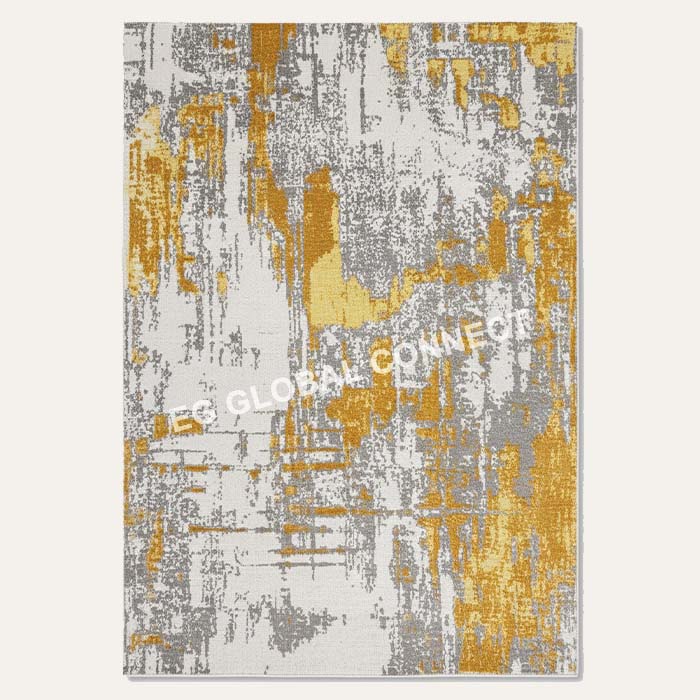 Handtufted abstract modern area rug with grey and mustard yellow texture